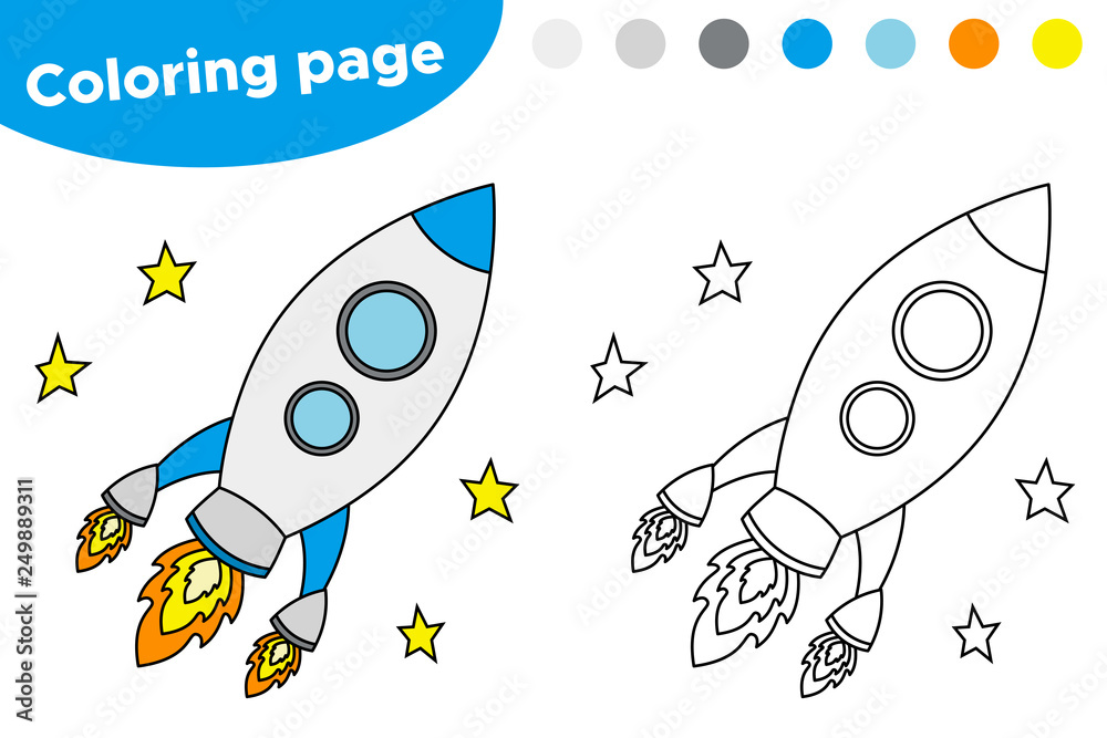 Educational game for preschool kids printable coloring page or book cute rocket space theme vector illustration vector