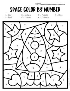 Color by number space preschool worksheets