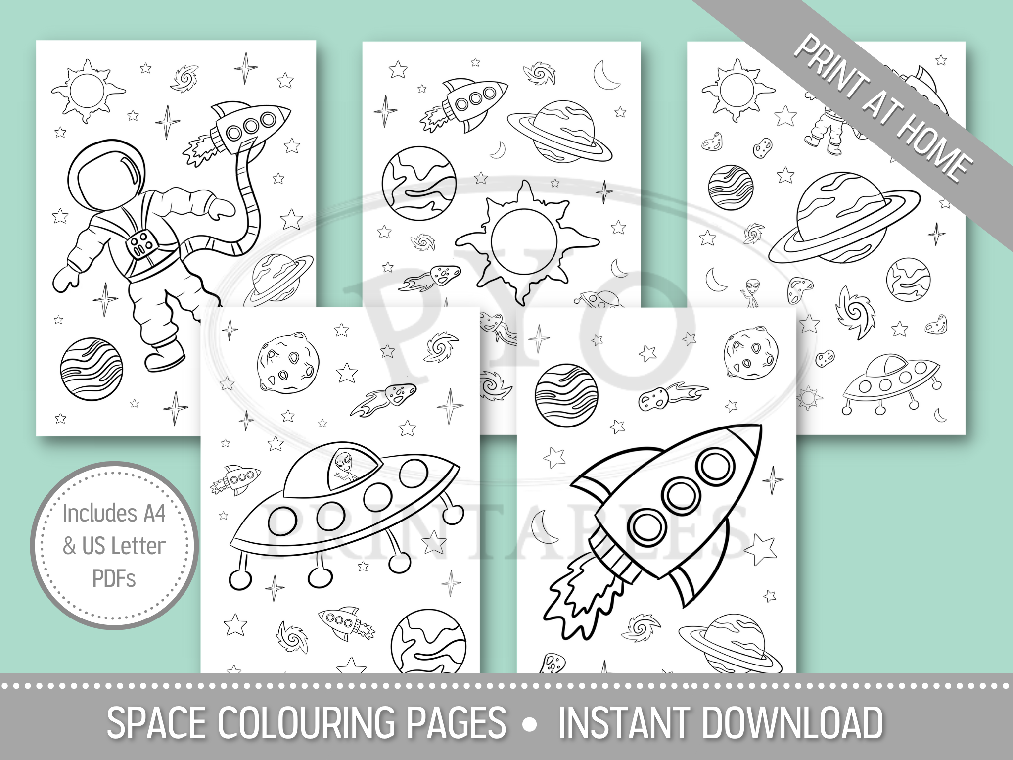 Printable space colouring pages