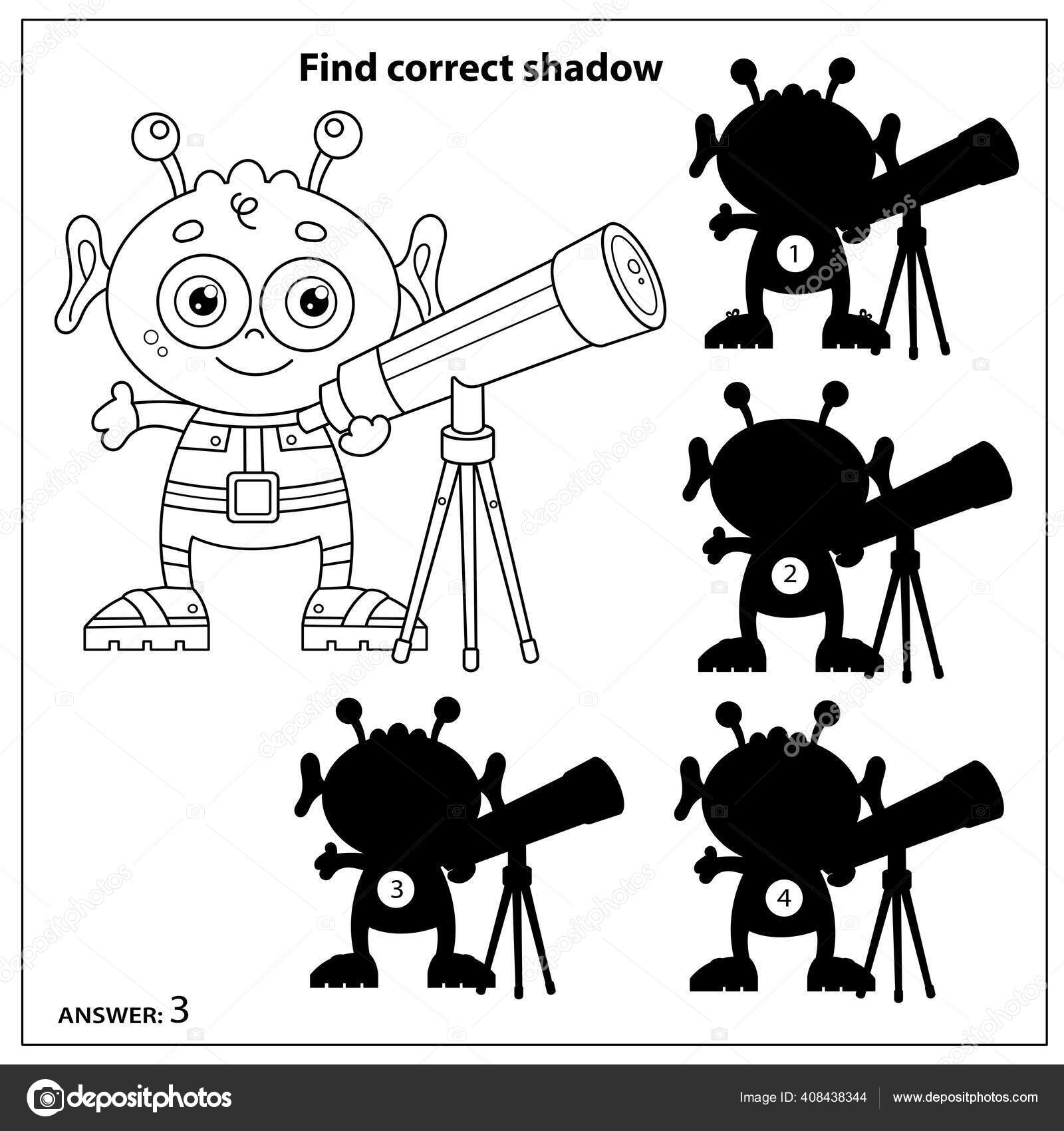 Find correct shadow puzzle game kids coloring page outline cartoon stock vector by oleon