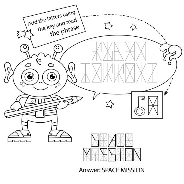 Logic puzzle game for children coloring page outline of a cartoon alien coloring book for kids stock illustration