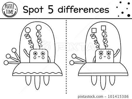 Space black and white find differences game for