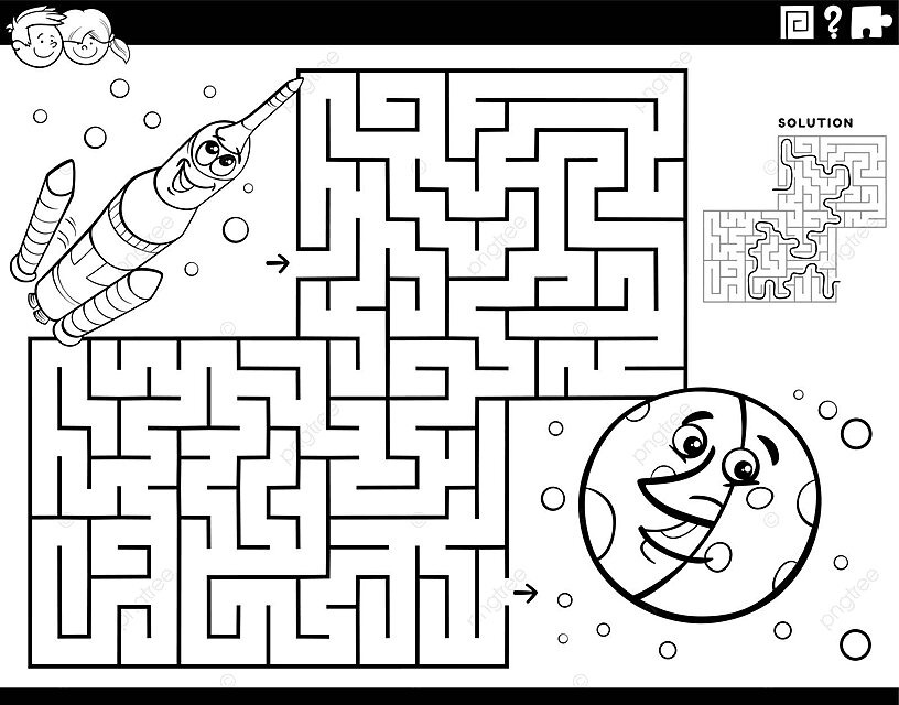 Coloring page of a space rocket and moon maze vector worksheet graphic coloring book png and vector with transparent background for free download