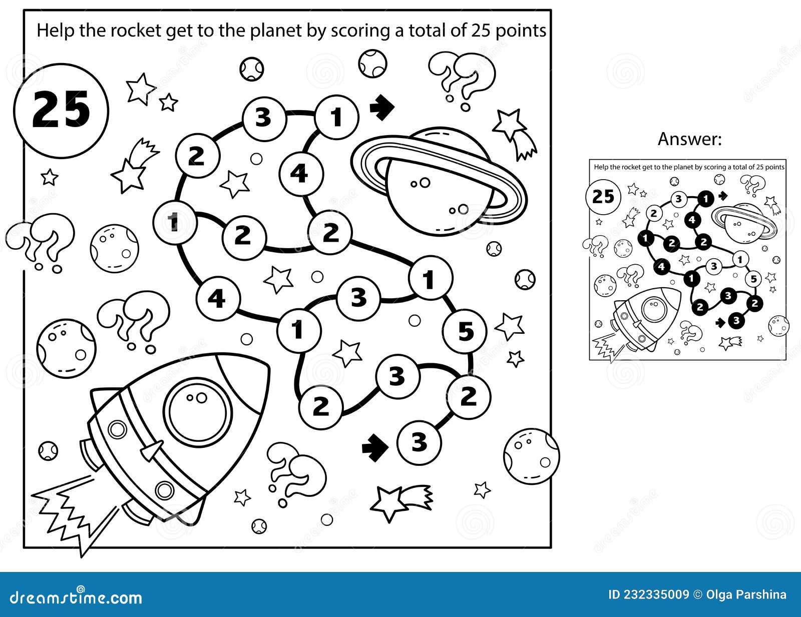 Maze or labyrinth game puzzle coloring page outline of cartoon rocket in space coloring book for kids stock vector