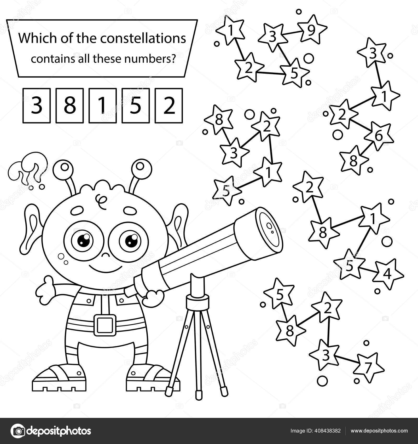 Which constellations contains all numbers puzzle game coloring page outline stock vector by oleon