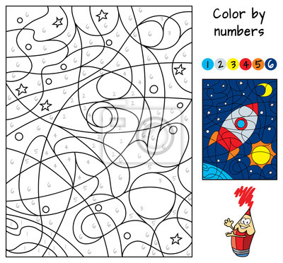 Space rocket color by numbers coloring book educational puzzle â nãlepky na zeä umänã legraänã malã