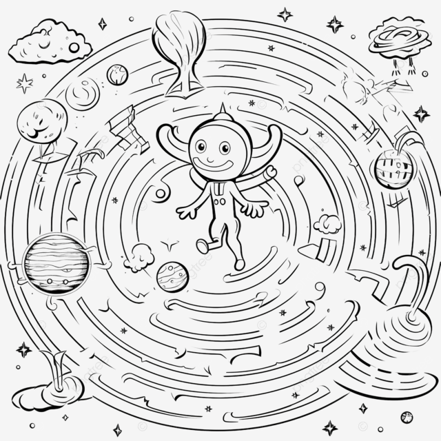 Black and white space maze for kids help a cute alien in a flying saucer find way to the planet maze game maze maze puzzle png transparent image and clipart for free