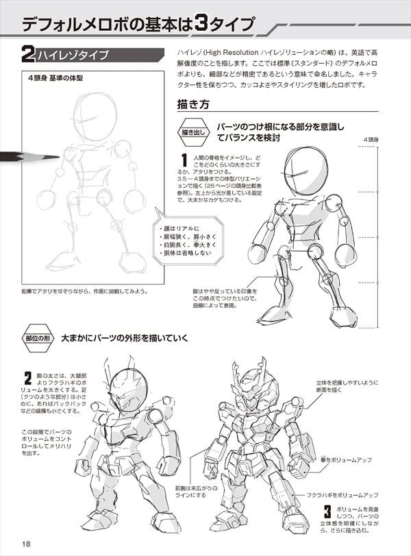 How to draw deformed robot basic types cool cute mini character japanese book