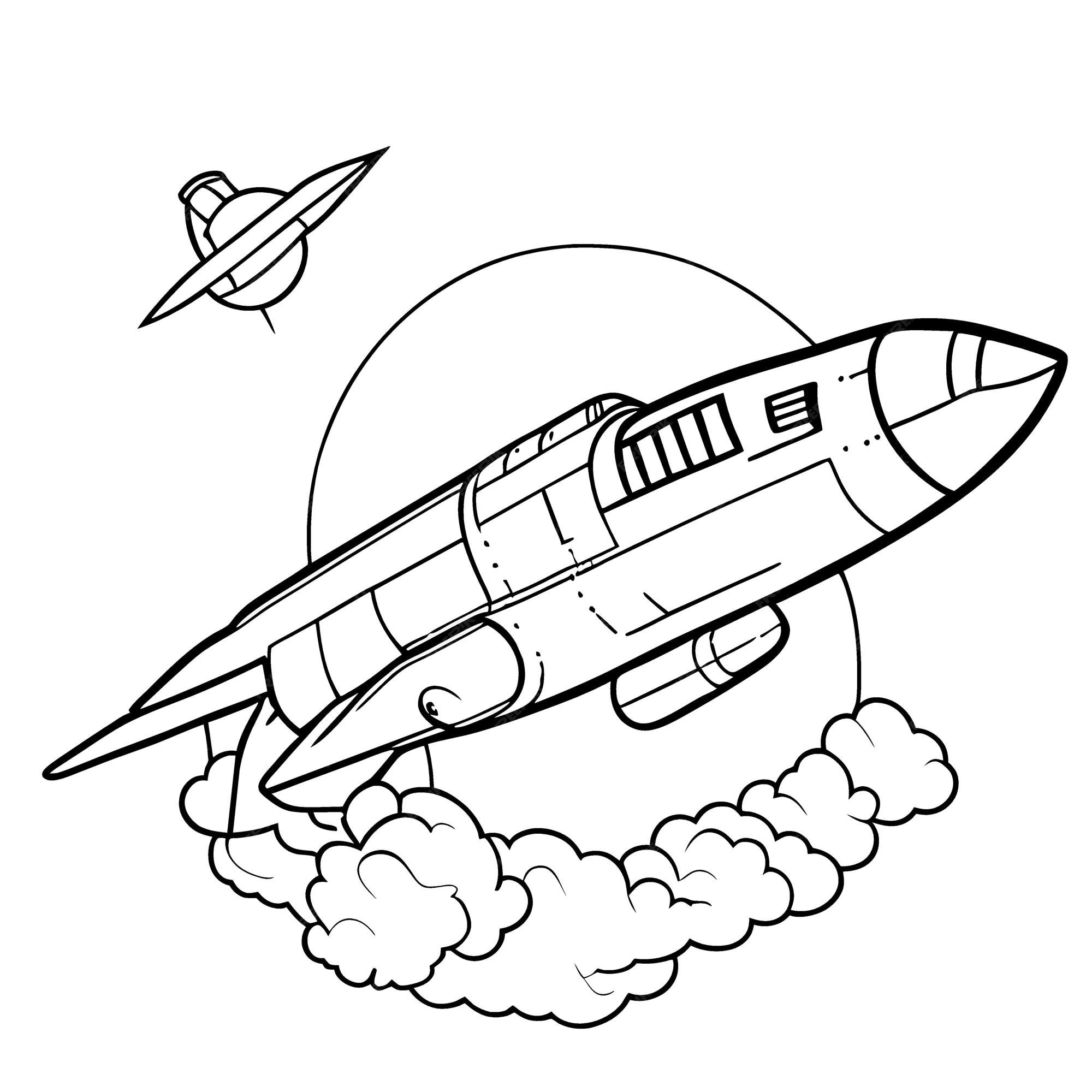 Premium vector space shuttle coloring page vector illustration line art