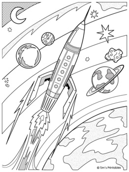 Rocket ship spaceship and ufo coloring pages pdf by tims printables