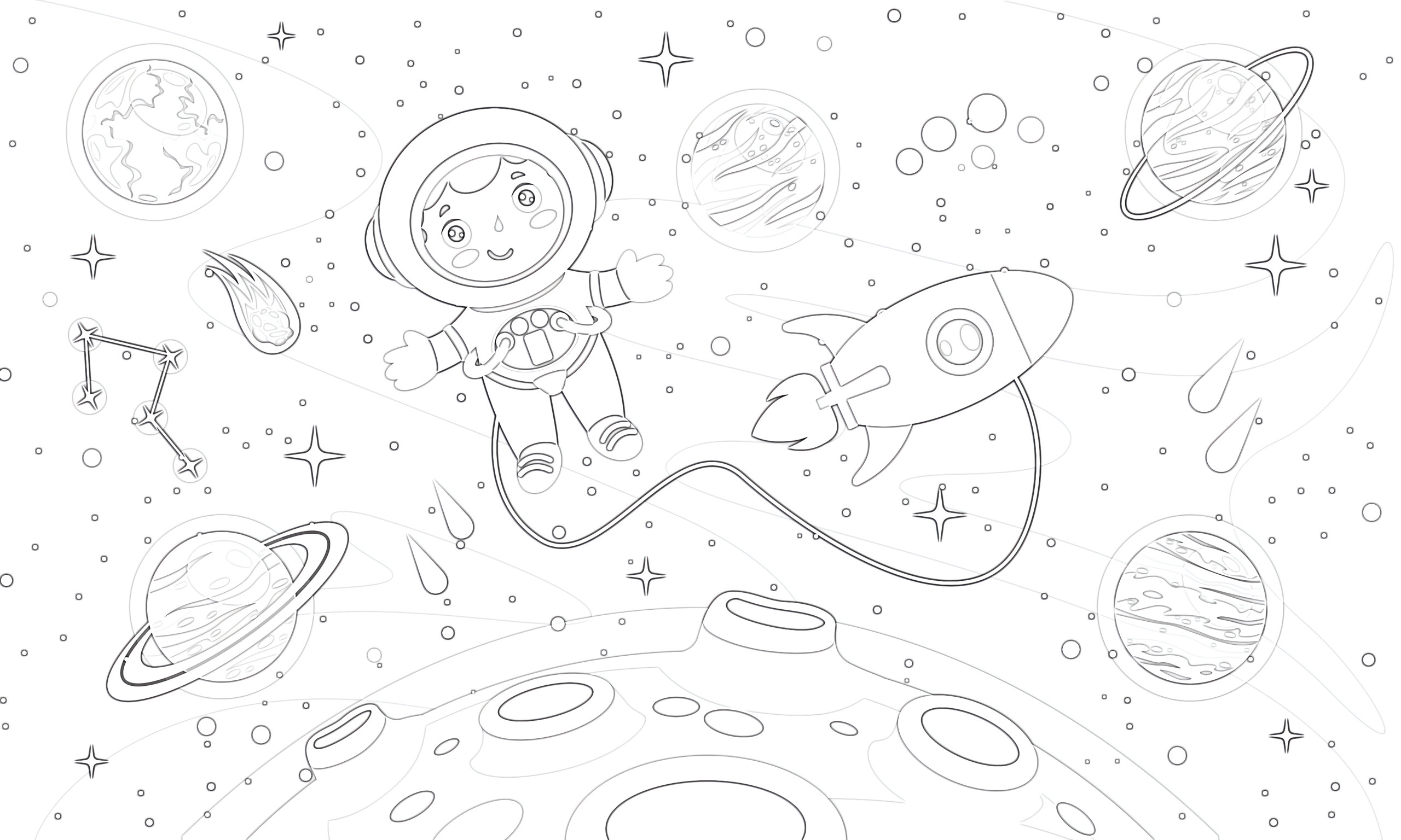 Hand drawn colorful space coloring page