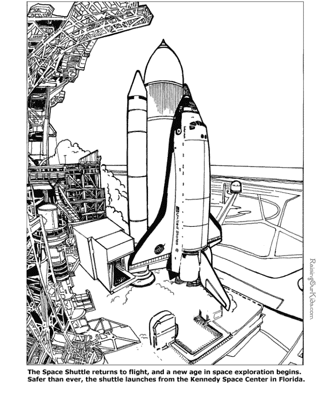 Space shuttle coloring page launch pad