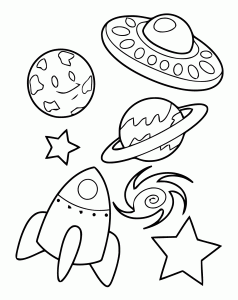 Drawing of space plas galaxy free to print and color