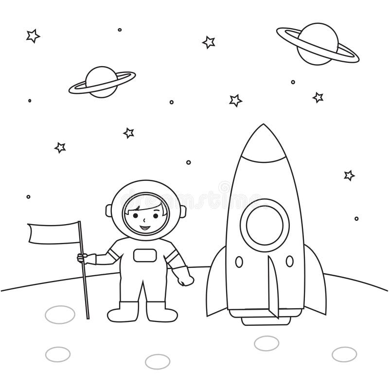 Astronaut outline coloring pages for kids illustration vector stock vector