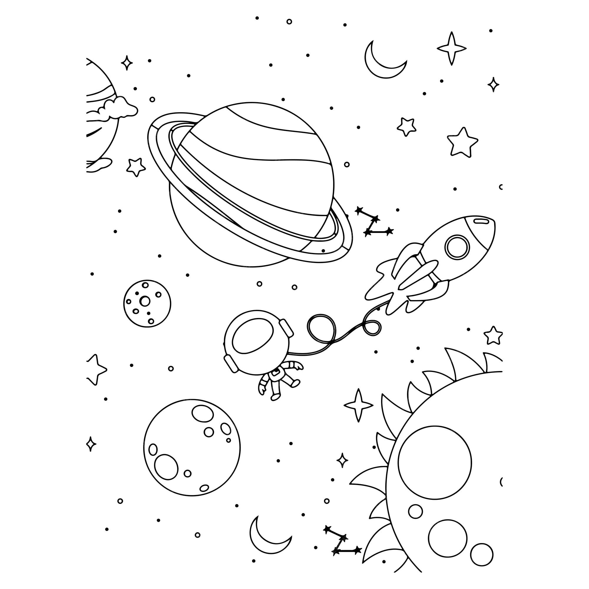 Premium vector printable space coloring pages for kids premium vector