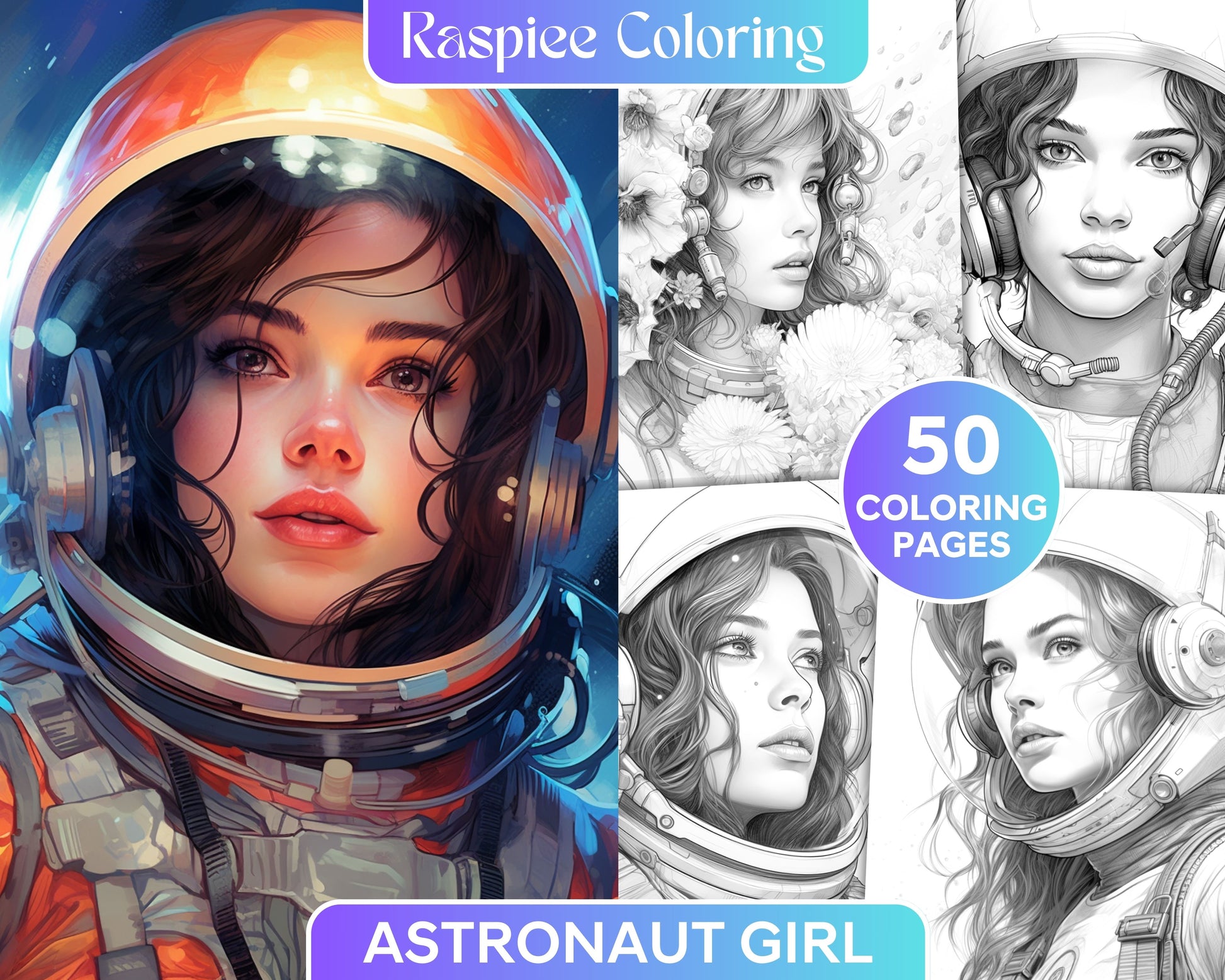 Astronaut girl portrait grayscale coloring pages printable for adul â coloring