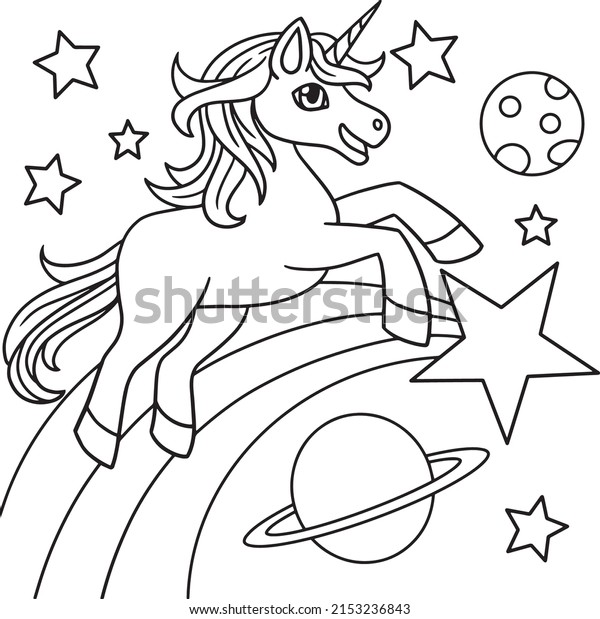 Unicorn space coloring page kids stock vector royalty free