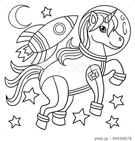 Unicorn astronaut in space coloring page for kids