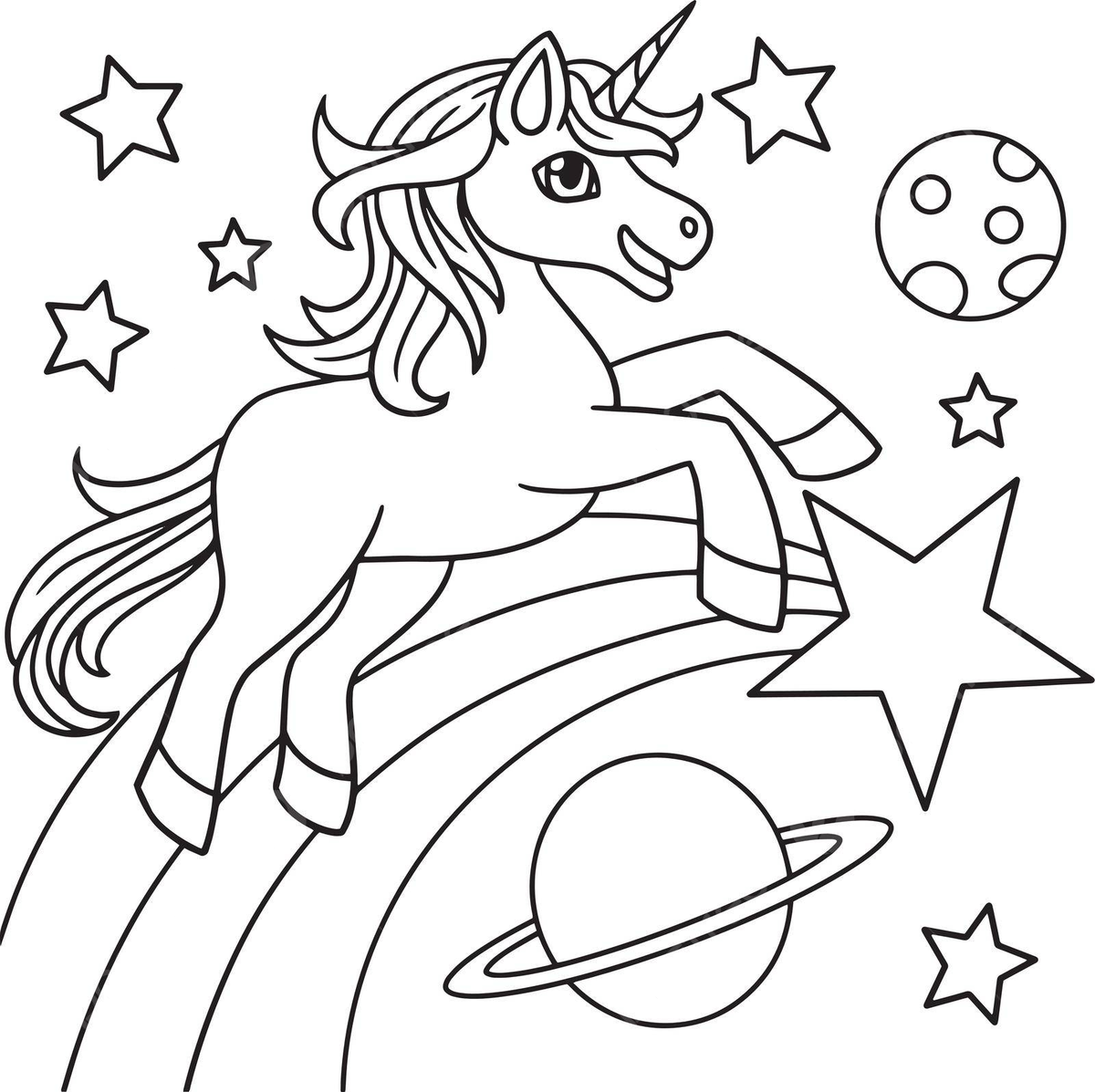 Unicorn space coloring page for kids vector kids page vector vector kids page png and vector with transparent background for free download