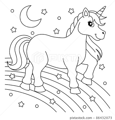 Unicorn walking on the rainbow coloring page