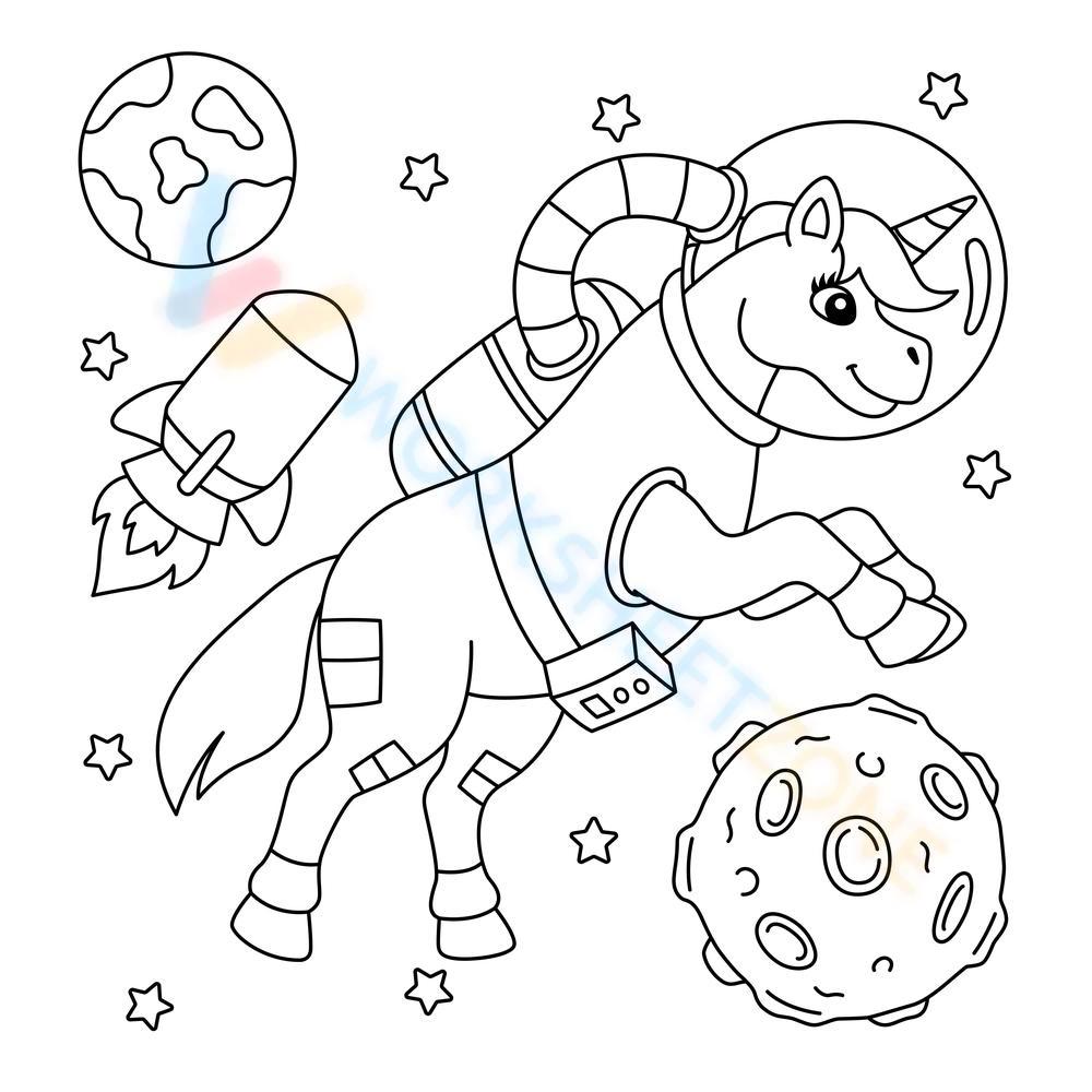 Unicorn in the space worksheet