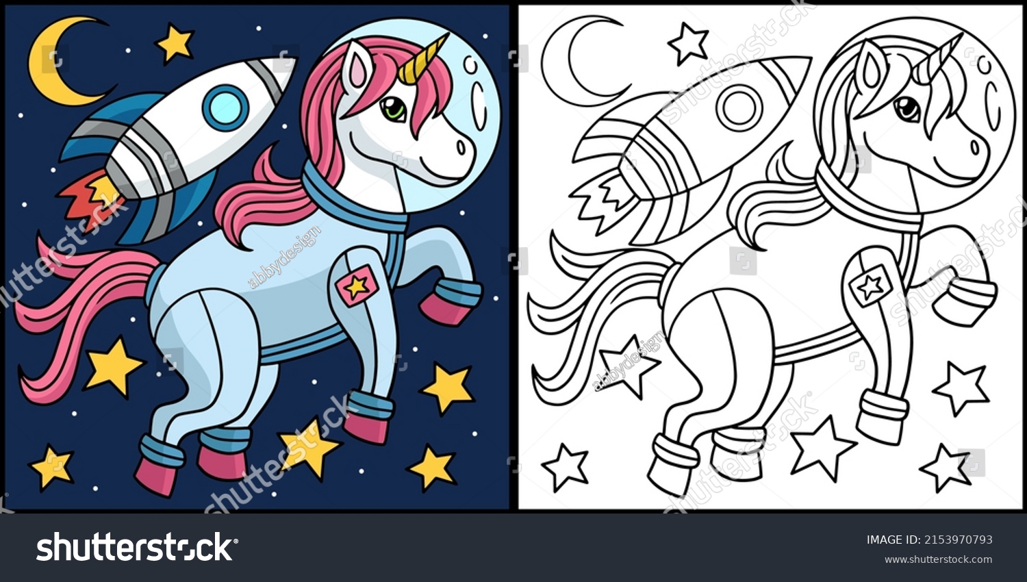 Unicorn astronaut space coloring illustration stock vector royalty free