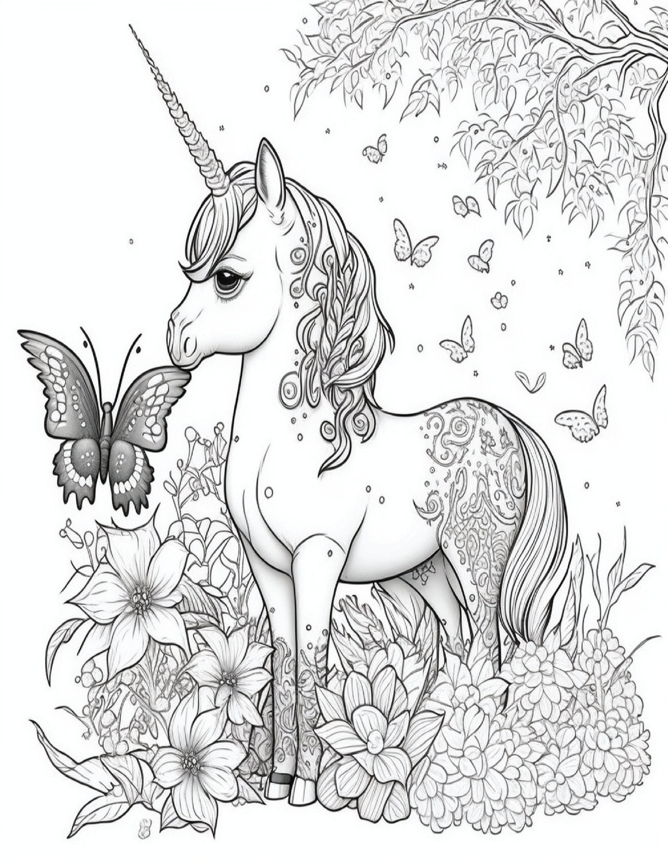 Book unicorn coloring pages printable unicorn coloring for kids and adults digital download not a physical product