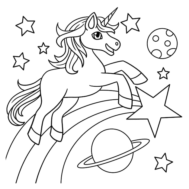 Premium vector unicorn space coloring page for kids