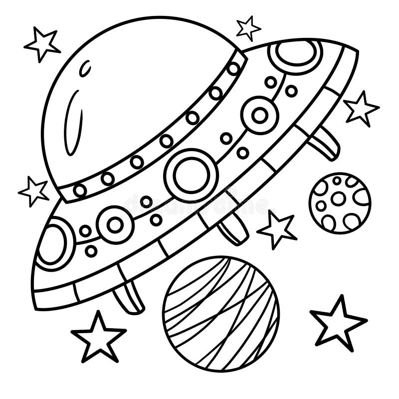 Ufo spaceship coloring page for kids stock vector