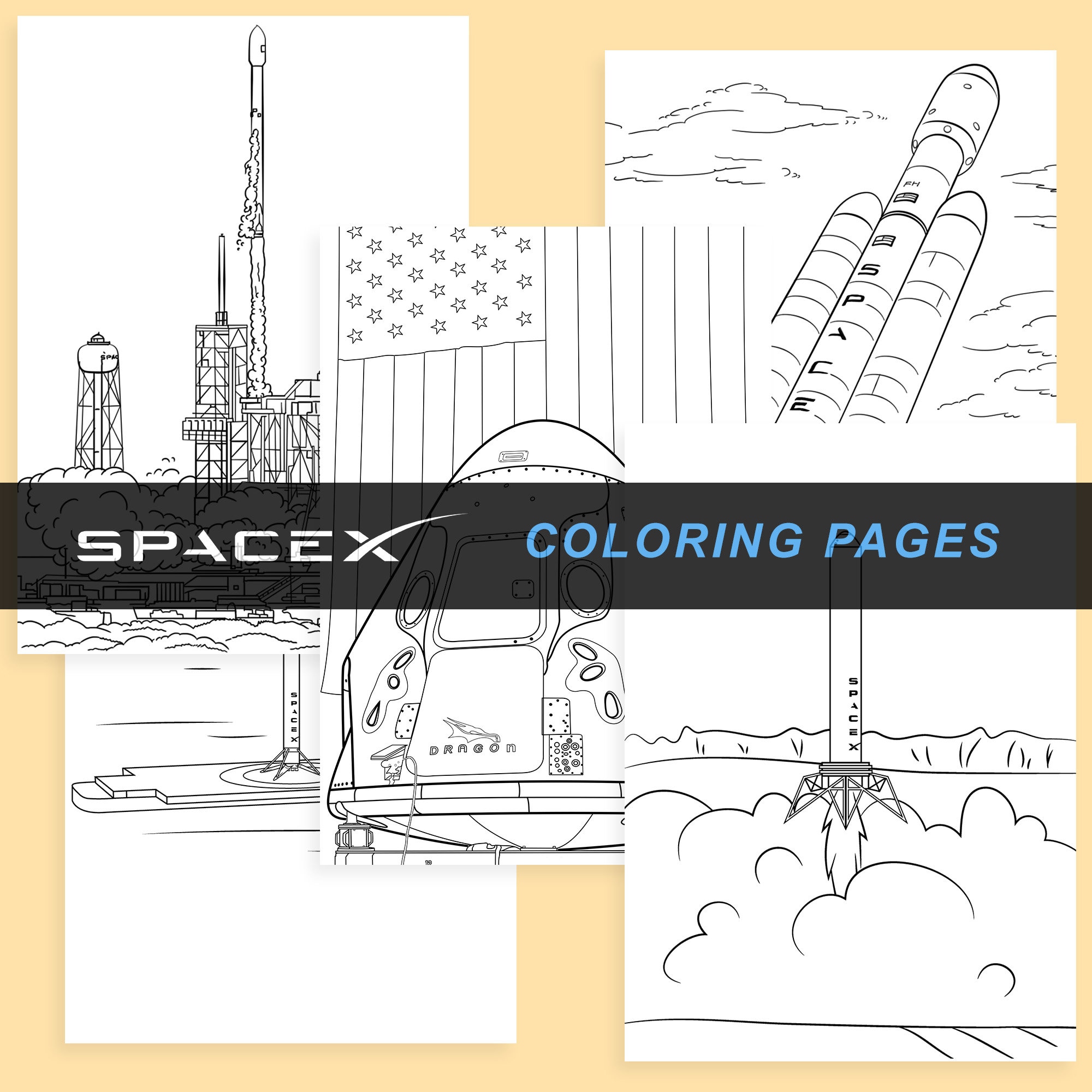 Spacex coloring pages printable colouring sheets digital