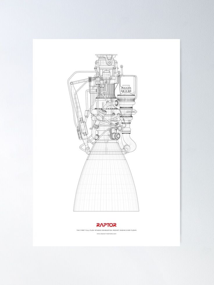 Blueprint of spacex raptor rocket engine poster for sale by rocketposters rocket engine blueprints spacex