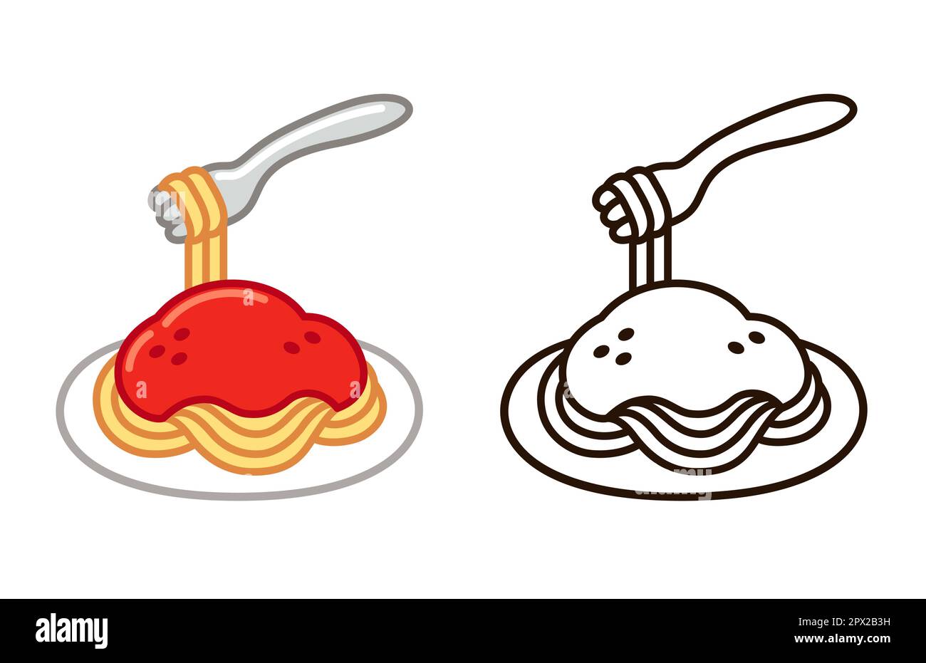 Spaghetti with tomato sauce simple cartoon doodle icon color and black and white line art vector clip art illustration stock vector image art