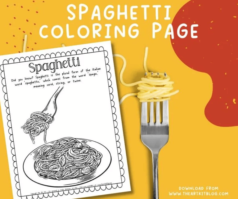 Spaghetti coloring page free homeschool deals