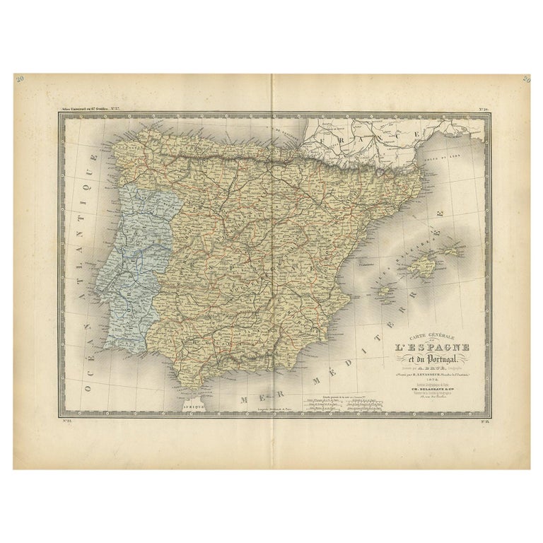 Antique map of spain and portugal by levasseur for sale at carta geografica portogallo spagna cartina geografica cartina geografica spagna