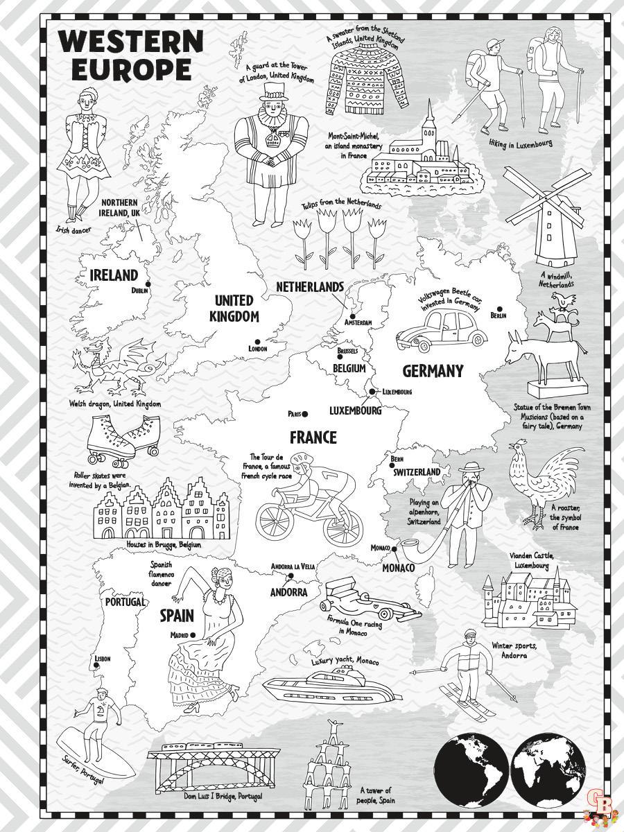 Explore the world with free world map coloring pages