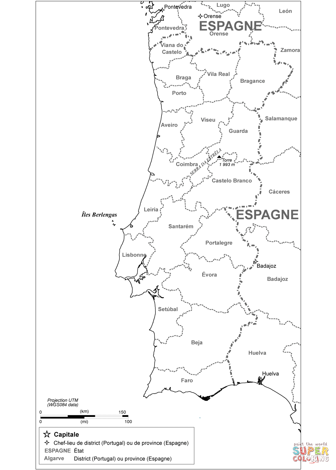 Portugal administrative map coloring page free printable coloring pages