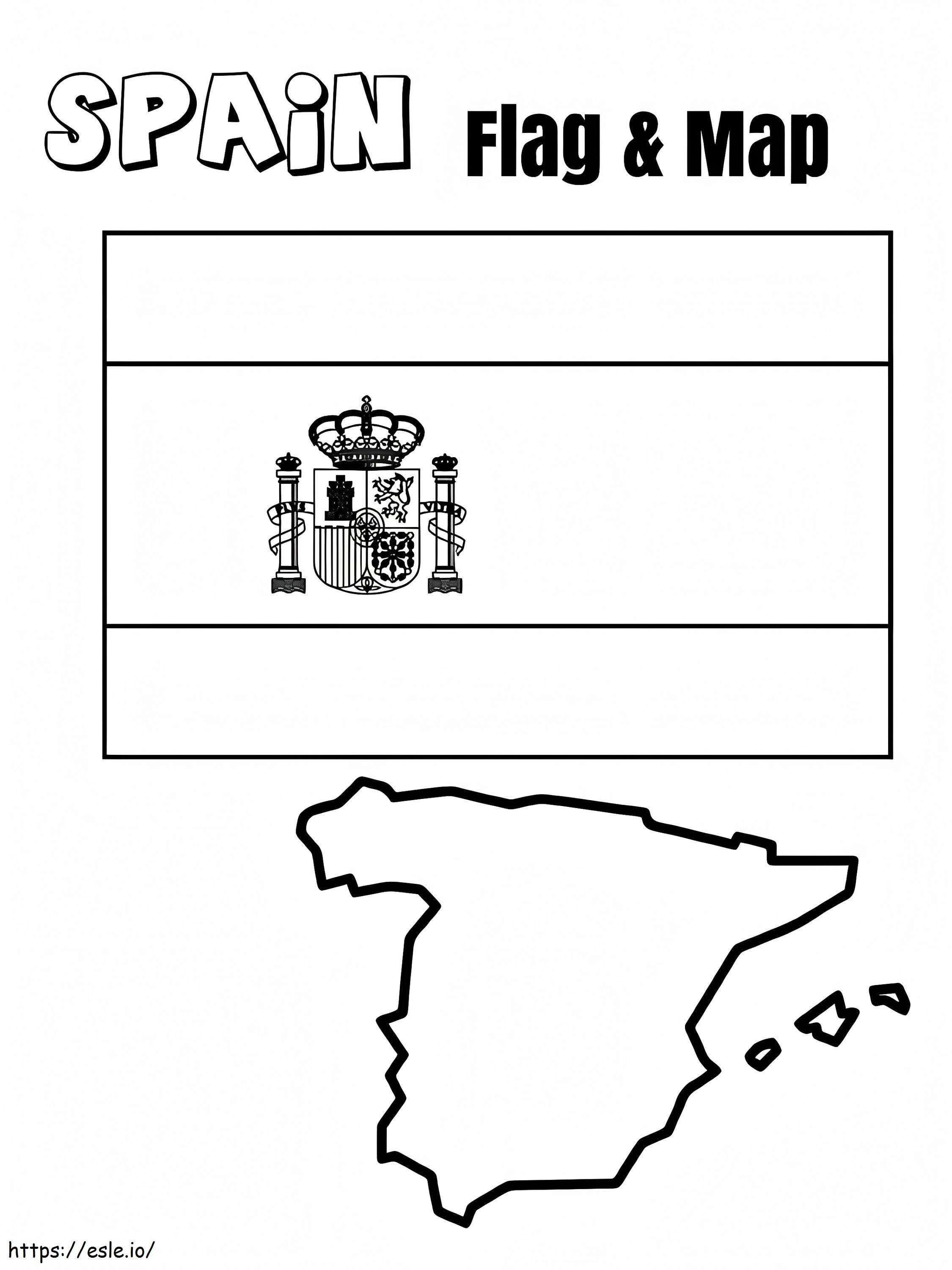 Spain flag and map coloring page