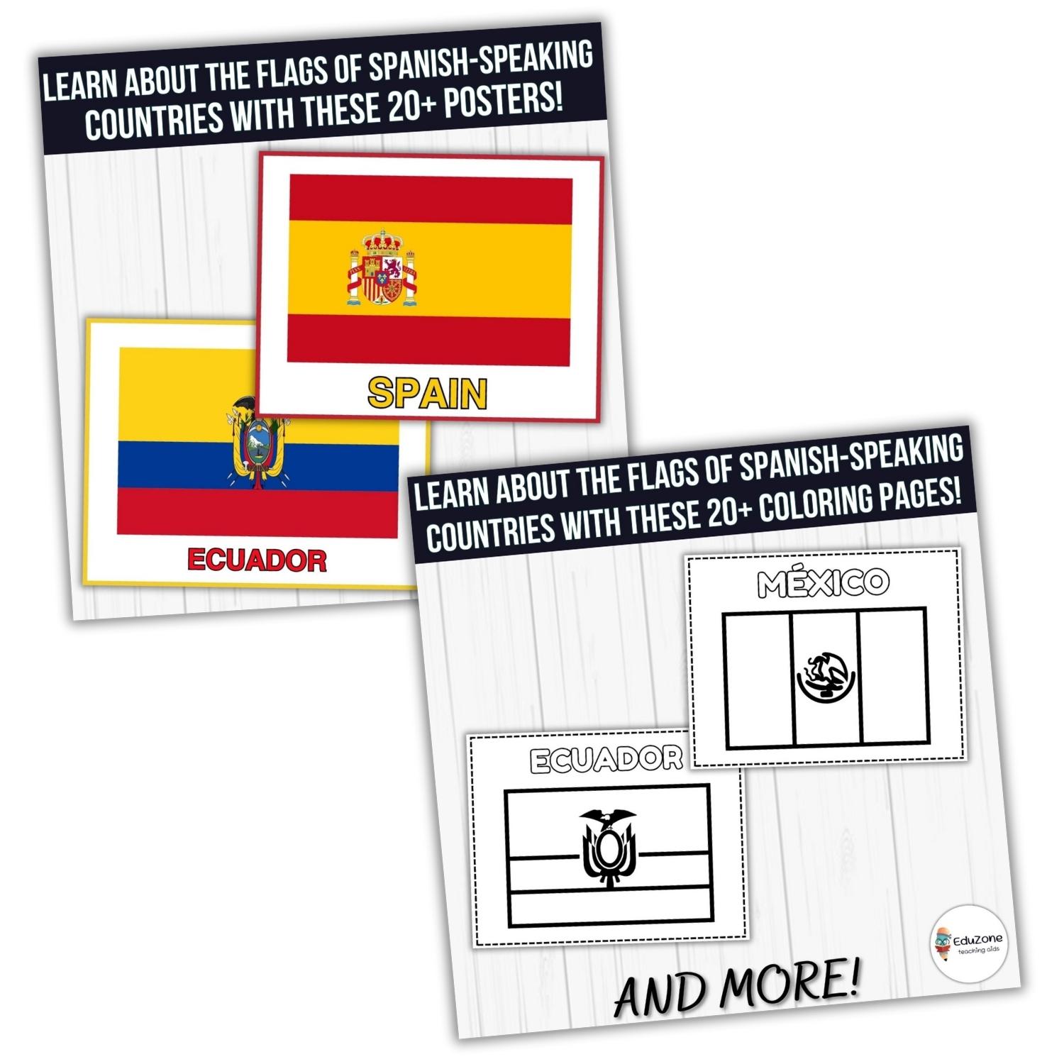 Hispanic heritage month a colorful maps and flags posters and coloring page made by teachers