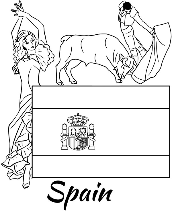 Flag of spain educational coloring page