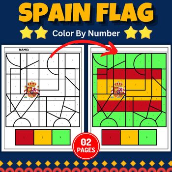 Spain flag color by number coloring page