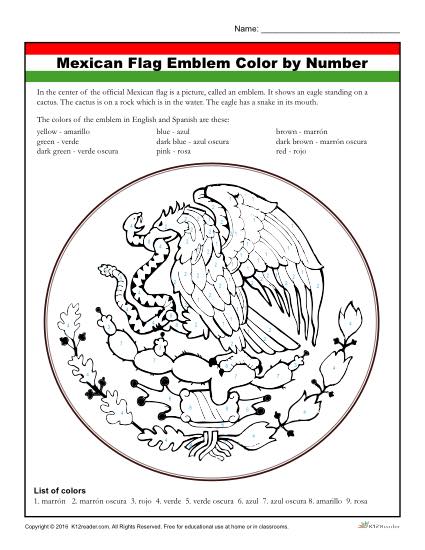 Mexican flag coloring activity worksheet for kids