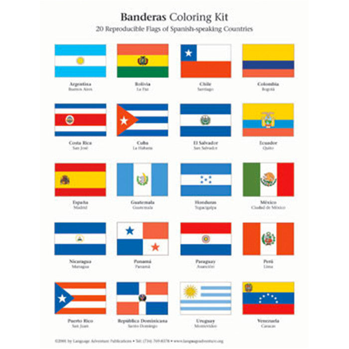 Spanish flags coloring kit â language adventure