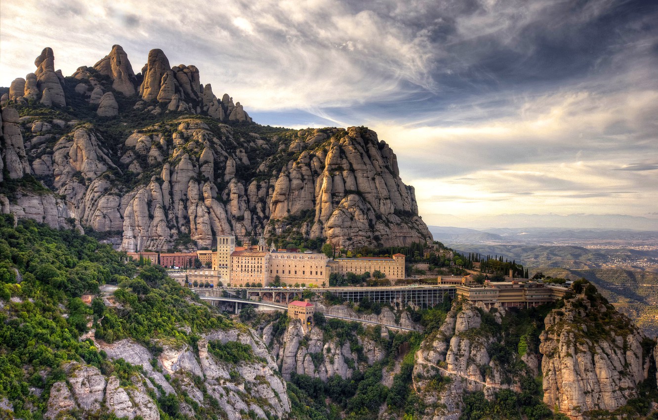 Wallpaper clouds landscape mountains nature cathedral spain the monastery barcelona santa maria de montserrat images for desktop section ððµðð