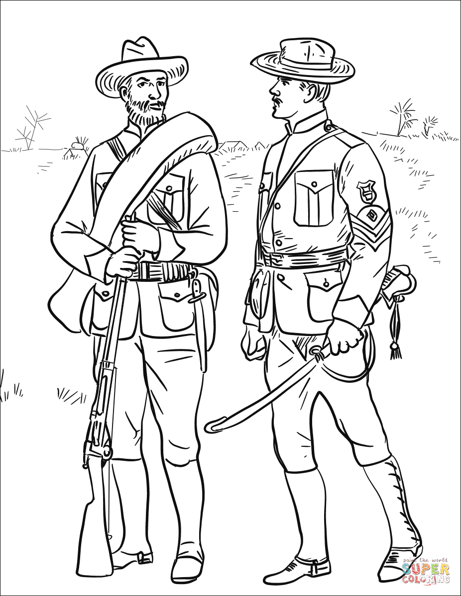 Us soldiers in spanishâamerican war coloring page free printable coloring pages