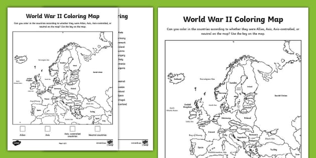Ww countries map coloring activity usa