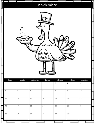 Calendar in spanish for drawings and colouring calendario en espaãol para dibujos y colorear teaching resources