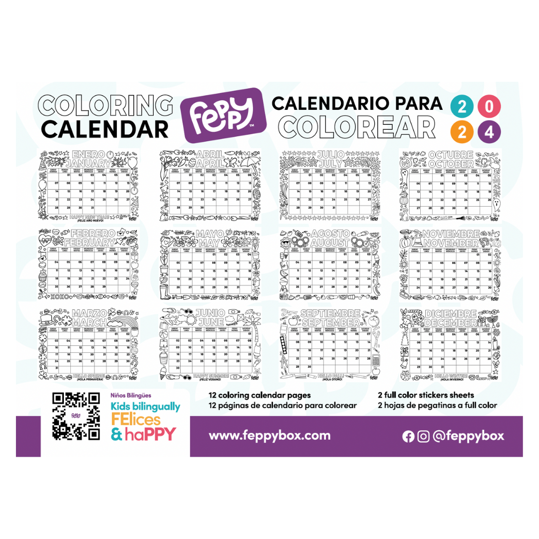 Bilingual coloring calendar for kids year