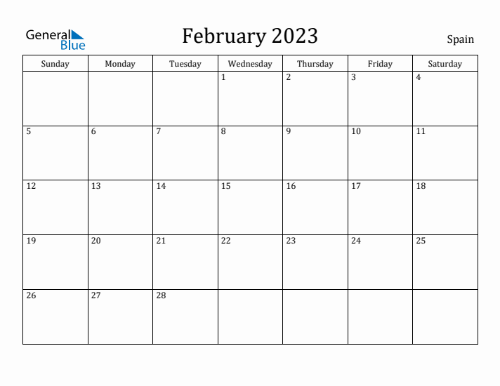 February monthly calendar with spain holidays