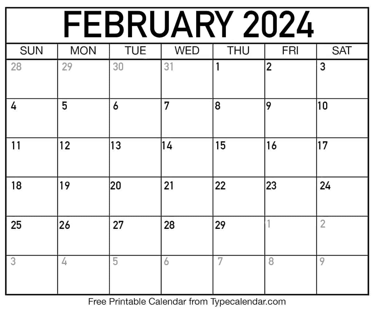 Free printable february calendars