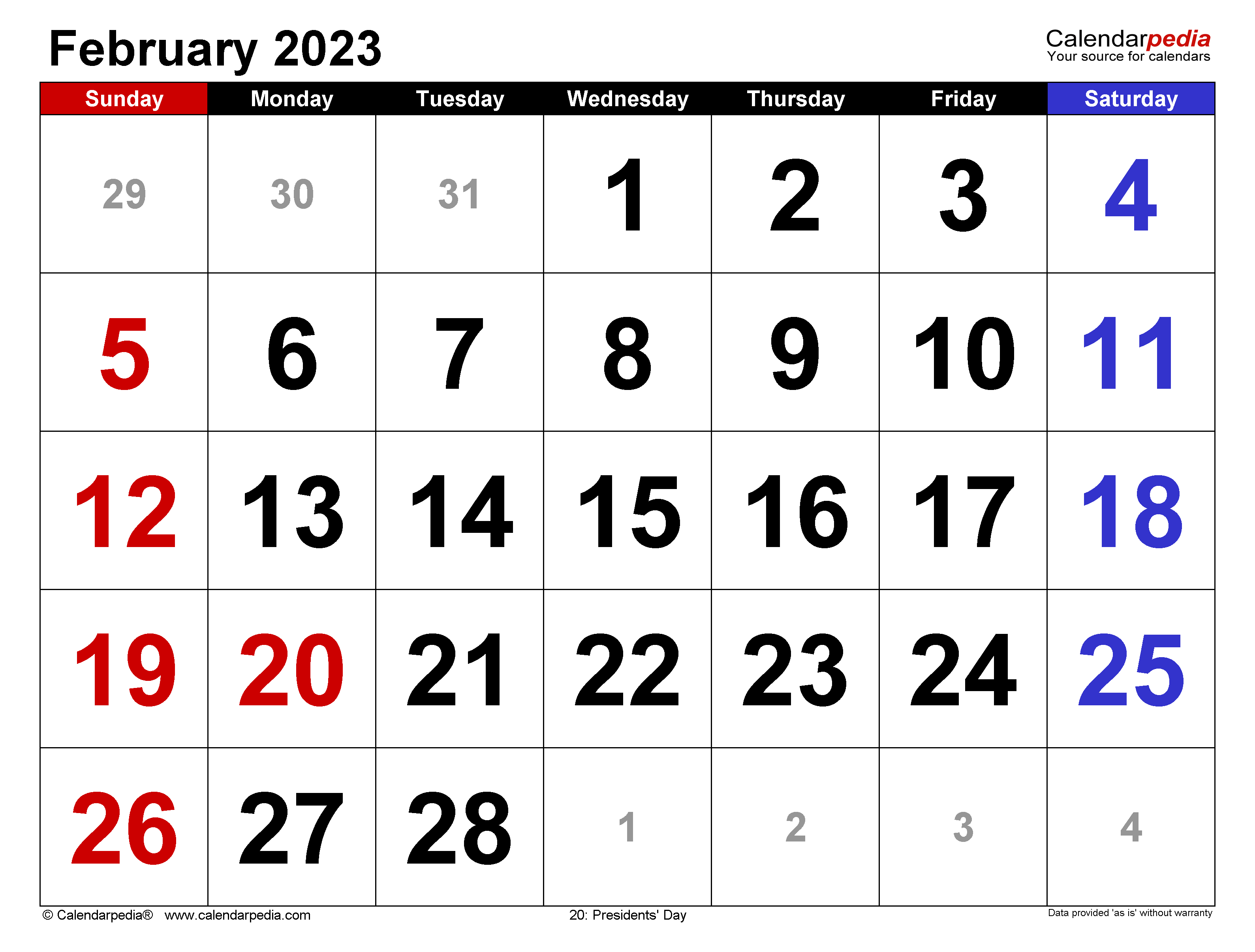 February calendar templates for word excel and pdf